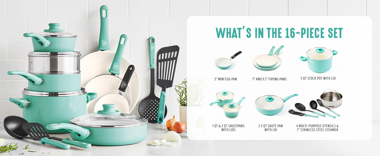 GreenLife, Ceramic Nonstick, PFAS-Free, Non-Toxic, Cookware, Frypans, Soft Grip