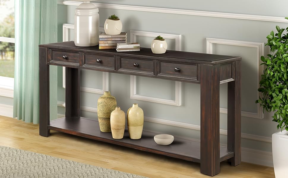 Merax Black Wood Farmhouse Entry Way Hallway Console Table