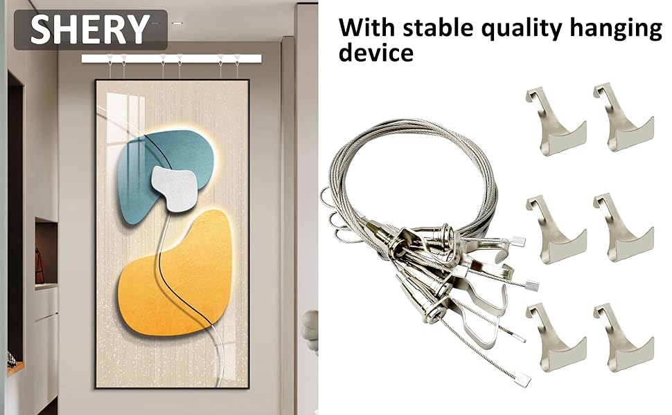 Picture Rail Hook and Wire Hanging System Adjustable Wire Hooks Kit