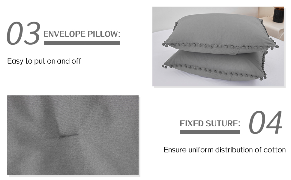 FROHAUL Gray Queen Comforter Set with Pom Pom Fringe,Cotton