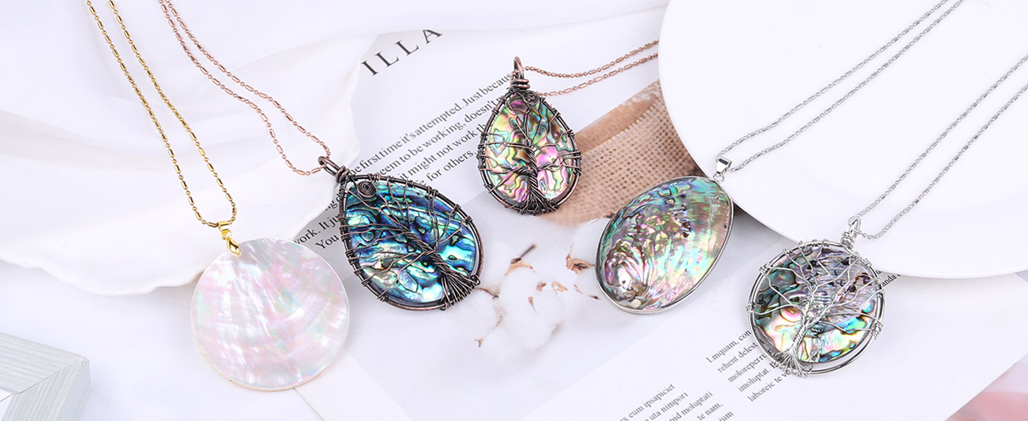 Natural Abalone Shell Pendant Necklace for Women