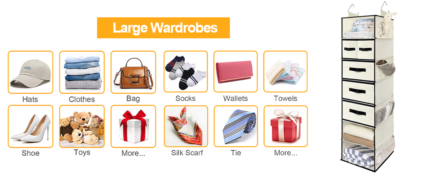 7-Shelves Hanging Closet Organizer with 5 Drawers
