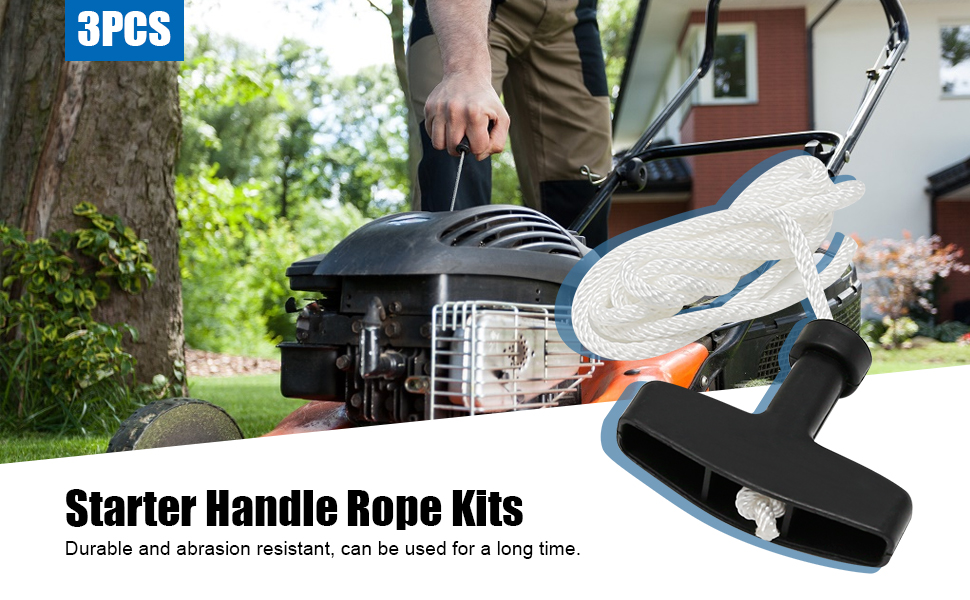 3Pcs Lawnmower Recoil Pull Starter Handle and Cord Line Rope