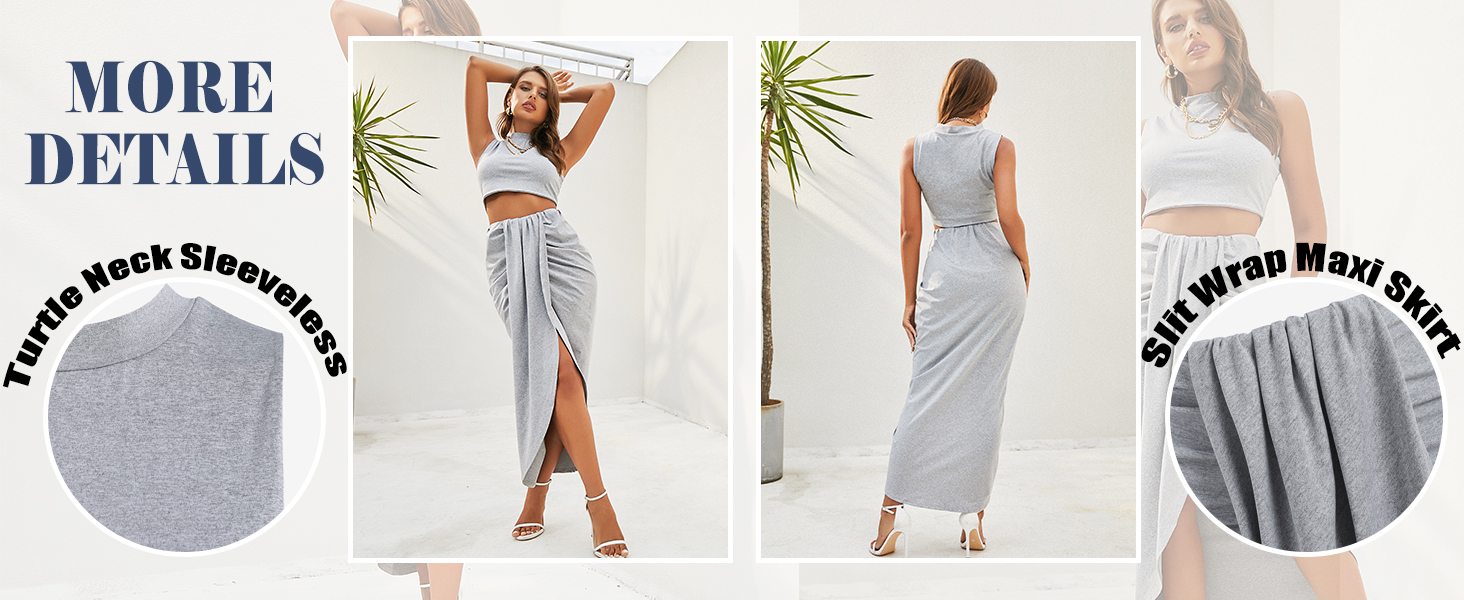 ZAFUL Girls's Informal Sleeveless Summer season Two Piece Outfits Crop High and Facet Cut up Draped Ruched Maxi Skirt Set Stable Suiting 13 slit wrap maxi skirt suiting