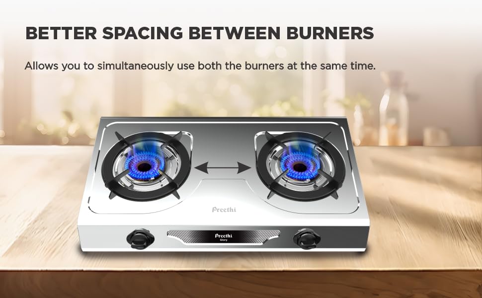 Preethi Glory 2 Burner Gas Stove with better spacing between burners