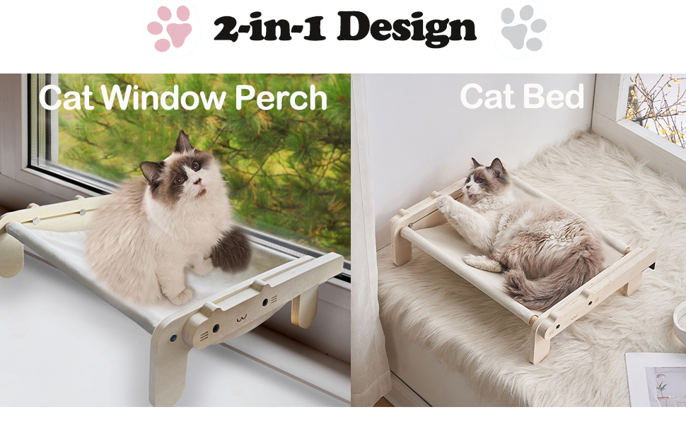 Drescu 2in1 Wooden Cat Window Perch Cat Bed for Indoor