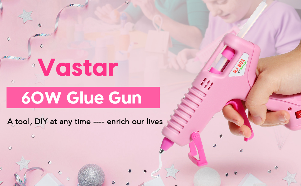 Vastar Pink Glue Gun, 60W Hot Glue Guns with 30Pcs Glue Sticks
