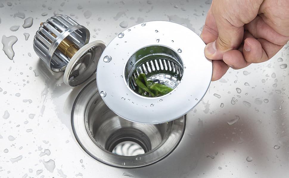 AJOMAN Kitchen Sink Strainer with Drain Basket Filter, Popup Sink