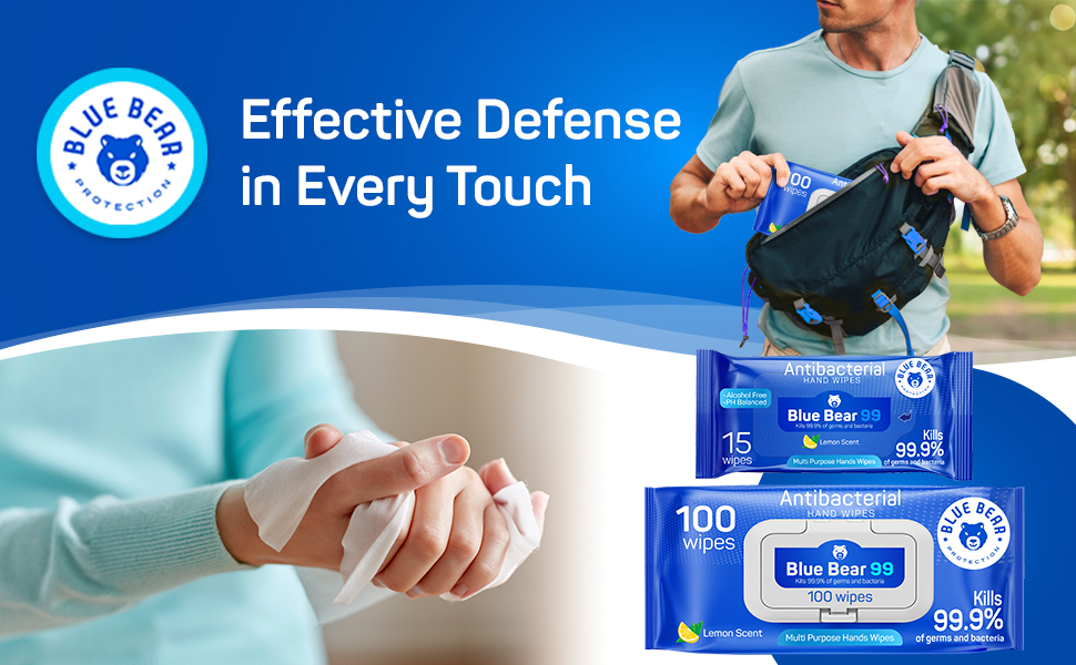 Blue Bear Protection Antibacterial Hand Wipes, Canister Wet