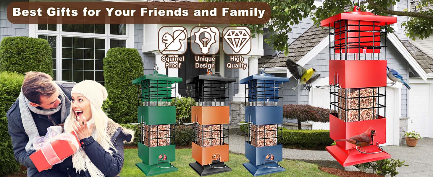 Squirrel Proof Bird Feeder, Metal Bird Feeders for Outdoor Hanging