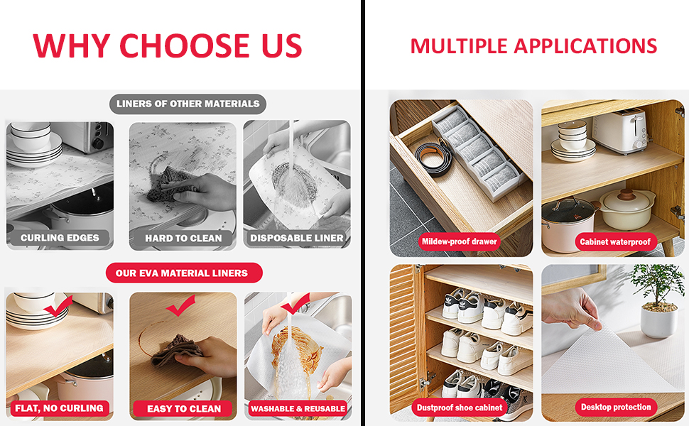 Shelf Liner Non Adhesive Liners Washable EVA Plastic Drawer Liner Cupboard Pad for