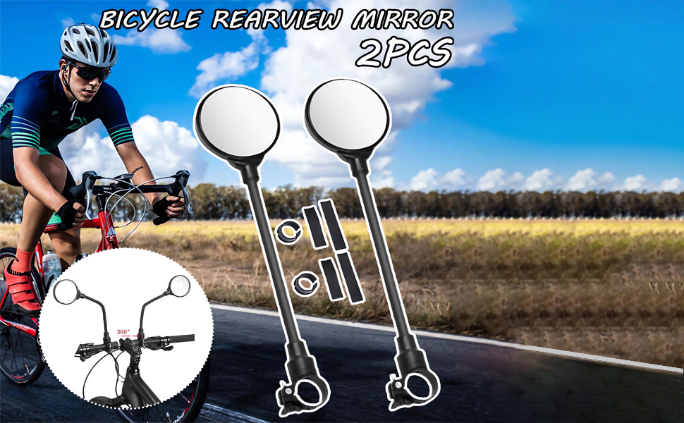 2 Pcs Bike Mirror, Bicycle Mirror Handlebar Mount, Adjustable Rotatable