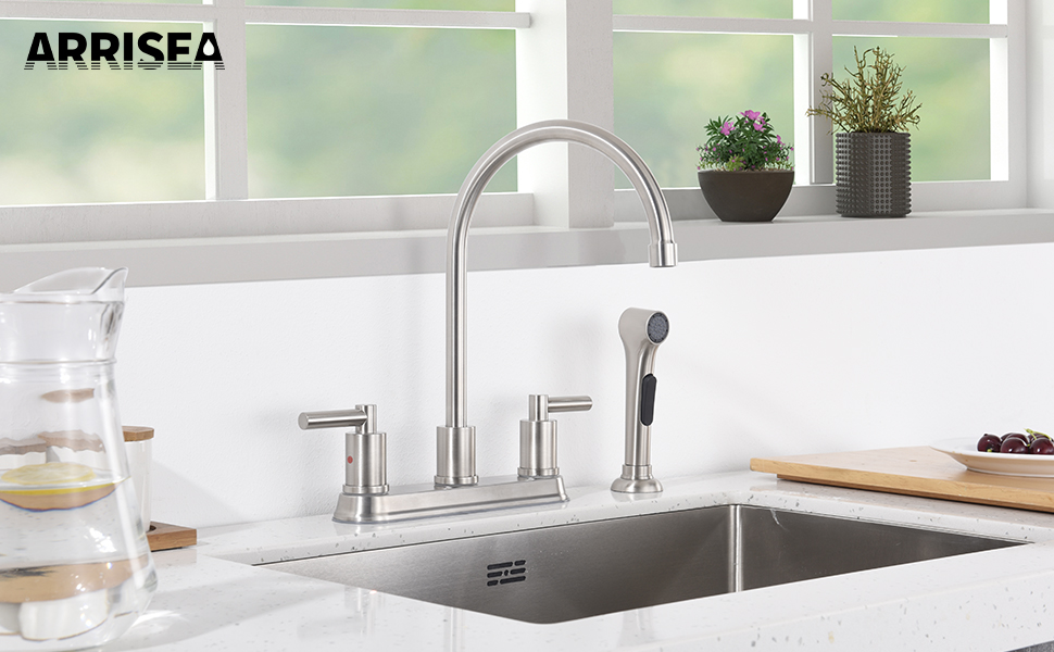 ARRISEA 8 inch Kitchen faucets, Two Lever Kitchen Sink Faucet, Brushed