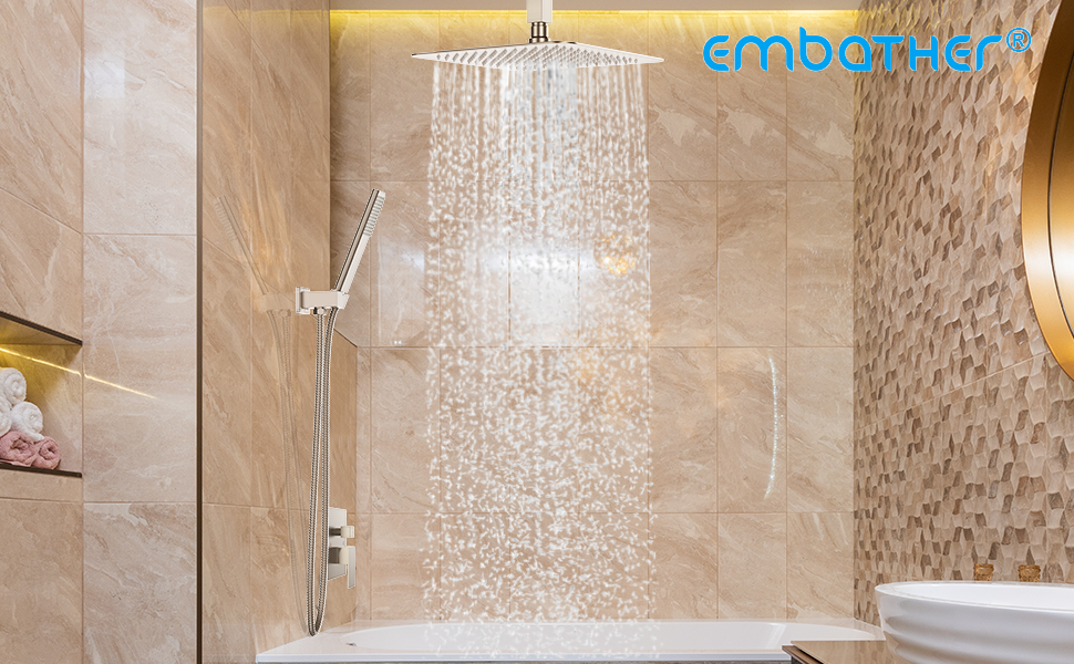 EMBATHER Rain Shower System, 10 Inch Shower Faucet Set
