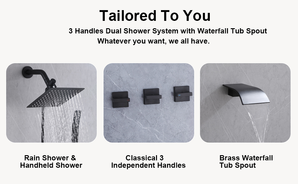 FSCEPIXI 3 Handles Tub Shower Faucet,Shower Faucet Set with Tub Spout