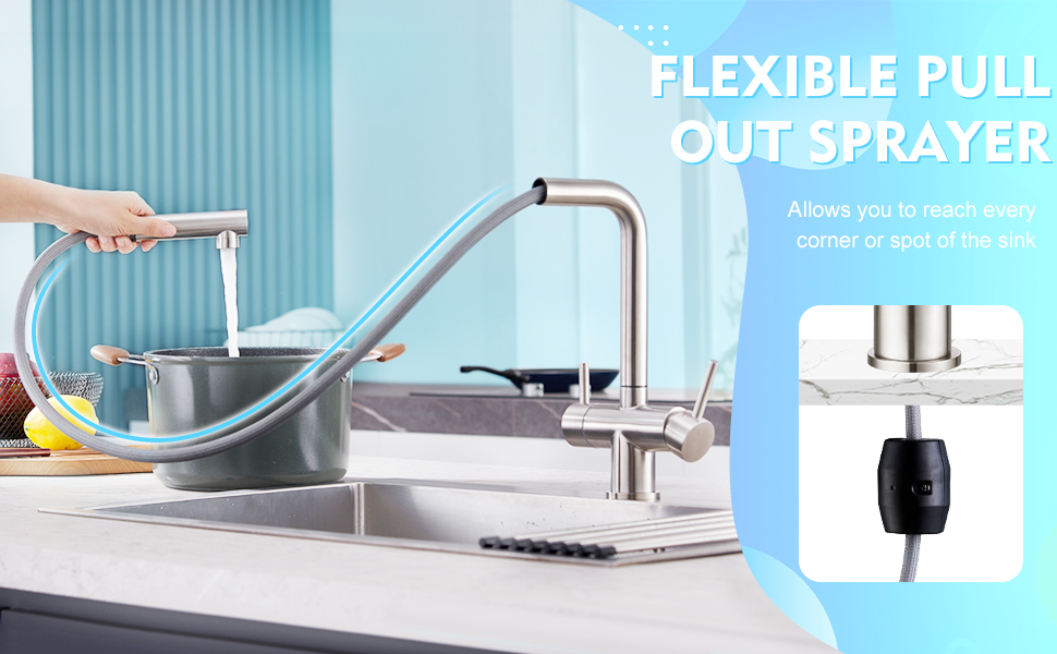 Drinking Water Faucet, CREA 3 in 1 Water Purifier Sink Faucet Pull Out