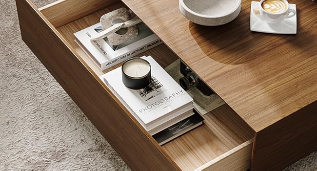 wooden coffee table with drawers