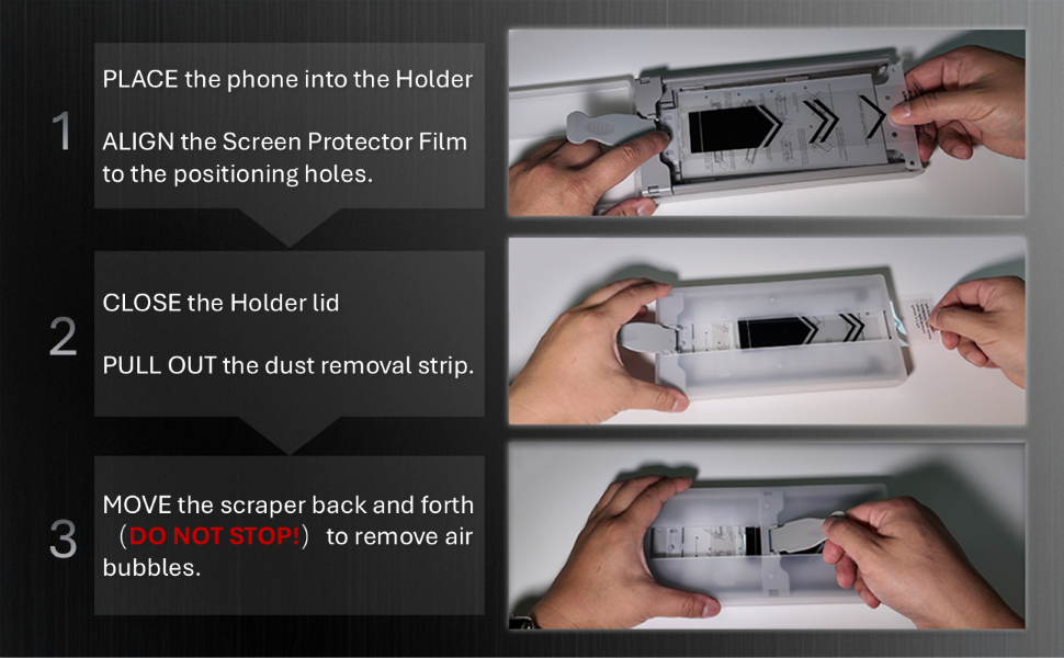 Align, Pull out, Move the scraper, Done!