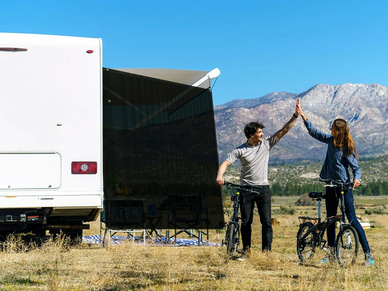 Wohnmobilbanner Wohnmobil Wohnwagen Camping Sichtschutz Sonnenschutz  Regenschutz Windschutz Keder Markisen Vorzelt Palme Strand Meer - .de