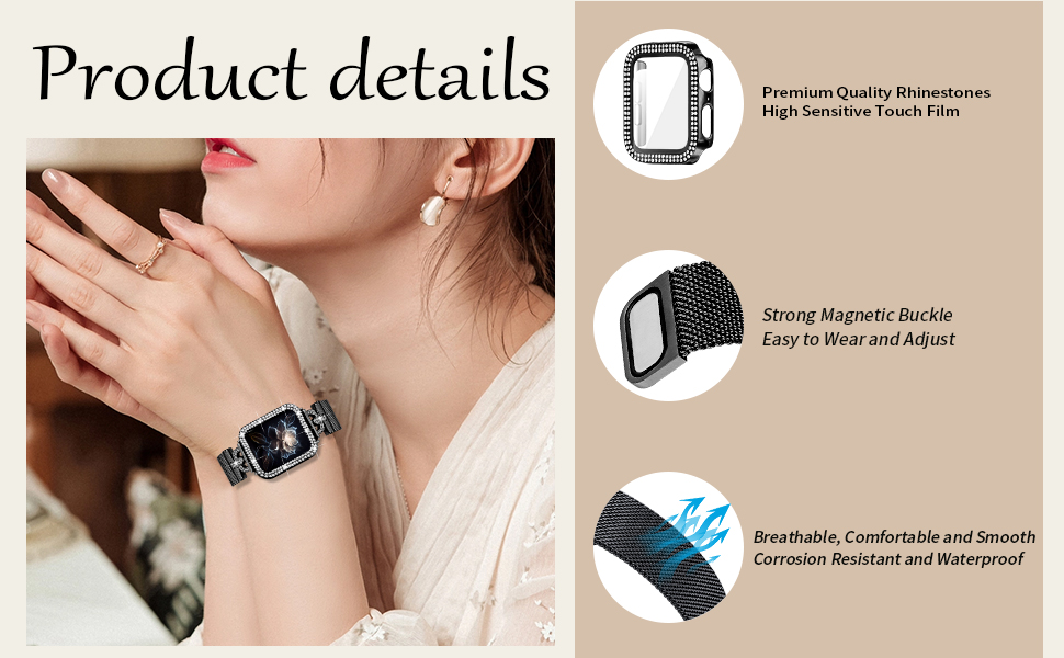 JOYOZY Magnetic Milanese Band with Bling Case and D-shaped Buckle
