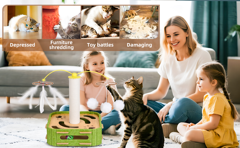 Cat Toy with Scratching Post & Feather Toys 