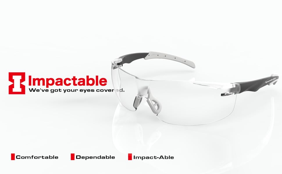 IMPACTABLE ANSI Z87.1 Safety Glasses, AntiFog UV Impact Scratch