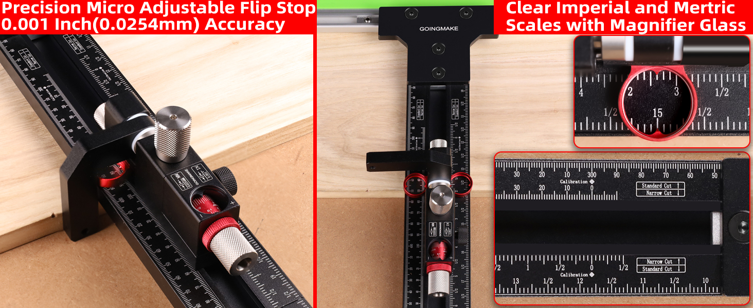 Micro Adjustable Flip Stop 0.001 Inch(0.0254mm).Clear mm and inch Scales with Magnifier Glass