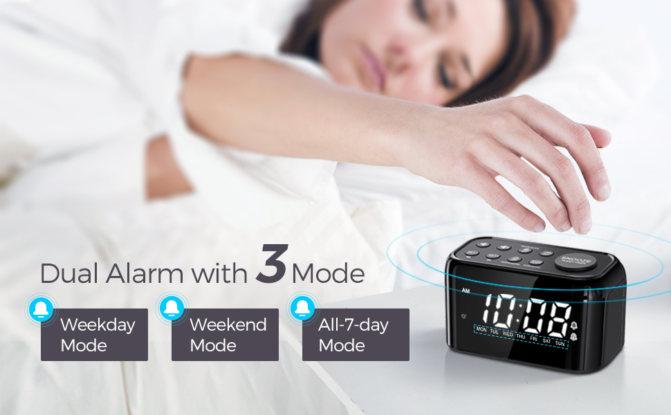 Welgo Small Dual Alarm Clock Radio with Weekday/Weekend, 0