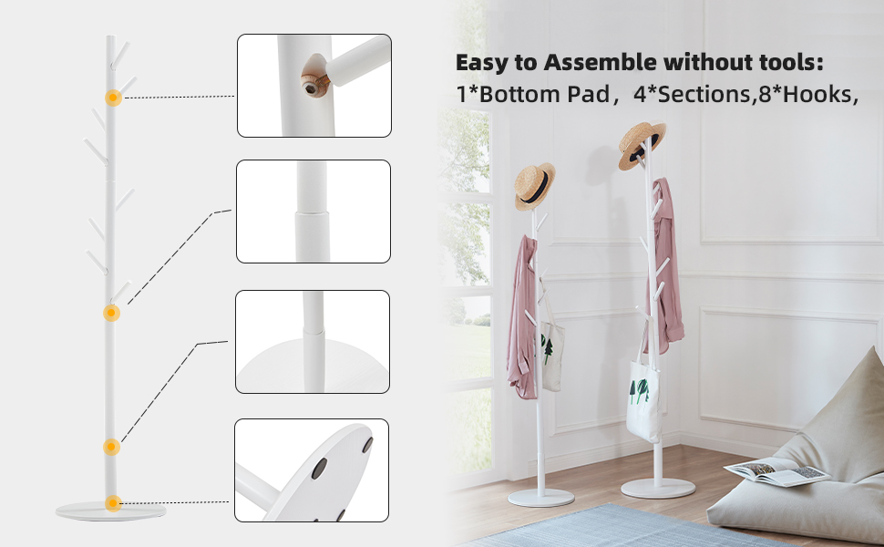 Farini Coat Rack Freestanding Wooden Coat Hanger Stand with