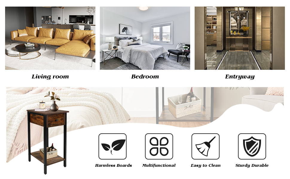 NO MORE TAG Tall End Table with Drawer and Wooden Storage