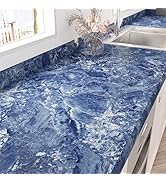 STICKEEP Blue Marble Peel and Stick Wallpaper Waterproof Sapphire Blue Marble Contact Paper for C...