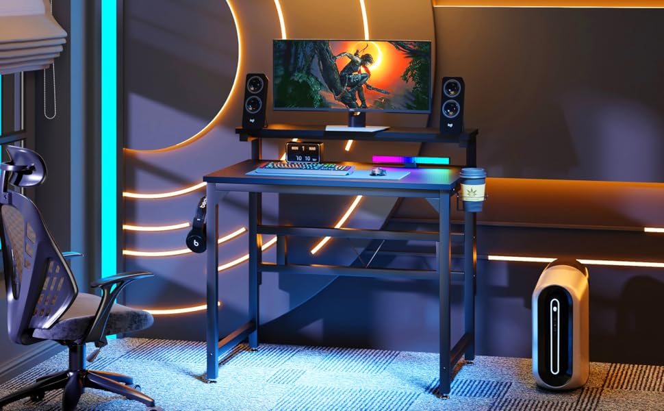 TREETALK Computer Desk, L-shaped Desk With Large Monitor Stand,Switchable PC Laptop Table Corner Desk With Fabric Drawer And Metal Frame Shelf For Office Home (Rustic Brown