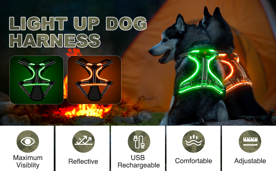 Light Up Dog Harness,LED Dog Harness No Pull with Soft Handle