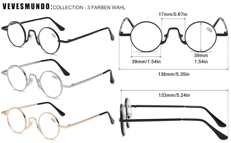 Blaulichtfilter Lesebrille Runde Retro metall Damen Herren Anti Blaulicht Lesehilf Sehhilfe Brille