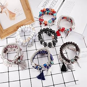 YADOCA 7 Sets Bohemian Stackable Beaded Bracelets for Women