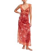 GRMLRPT Women Sexy Lace Patchwork Mesh Maxi Dress Floral Print Cutout Sweetheart Neck Backless Sl...