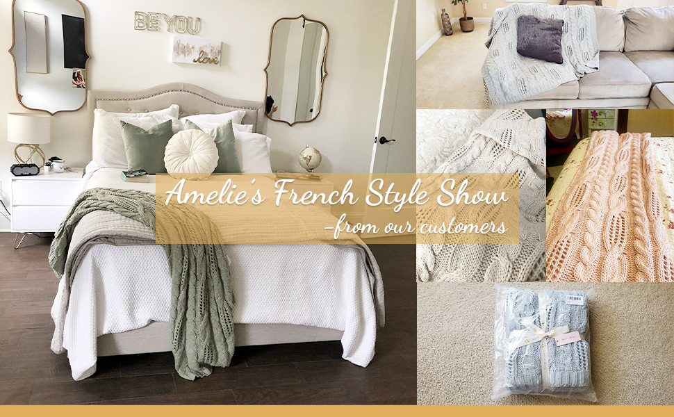 Amélie Home Cable Knit Throw Blankets for Sofas Couch 127x152cm, Soft