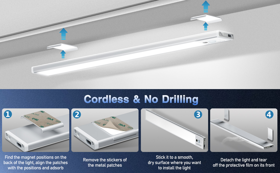 Under Lighting Wireless for Kitchen 72 LEDs/3 Colors/Hand