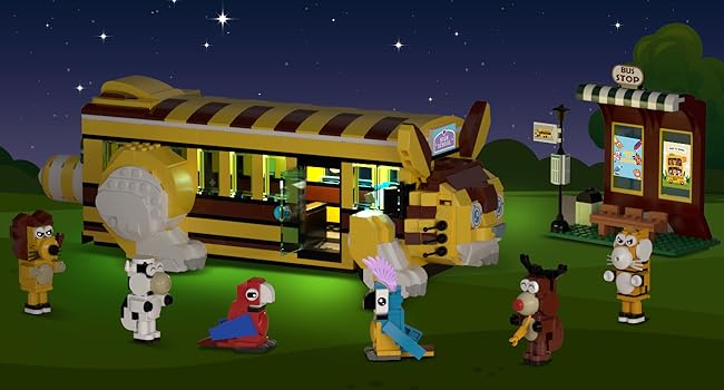 LED-equipped cat school bus building toy