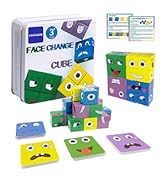Wooden Expressions Toy,Building Block Magic Face Educational Montessori Toys,16 Pieces Wood Jigsa...
