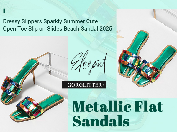 Amazon.com | GORGLITTER Women's Metallic Flat Sandals Dressy