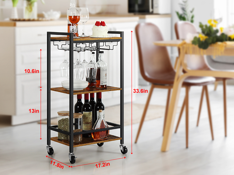 smusei Bar Cart 3 Tier Serving Cart for Home Rolling Bar