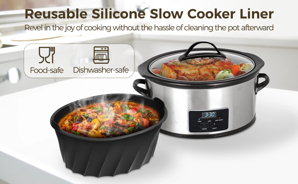 Reusable Silicone Oval Slow Cooker Liners with Handles fit