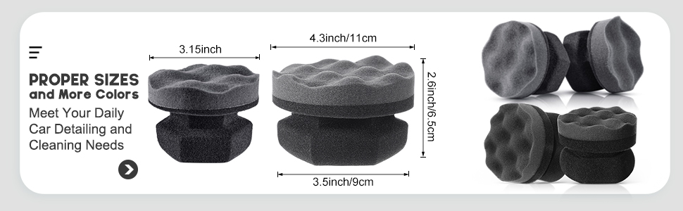 6 Pcs Tire Hex Grip Dressing Applicator Washable Tire Shine Applicator Dressing Pad Car Detailing Foam Sponge Reusable Tire Cleaner Sponge for No Slip Tire (Black, Red, Blue, 3.15 Inch Diameter) 10 1