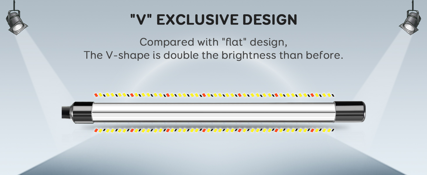 V exclusive design: double brightness and lighting area.