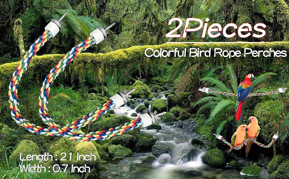 Kiddisie 2PCS Bird Rope Perches, Colorful Cotton Parrot