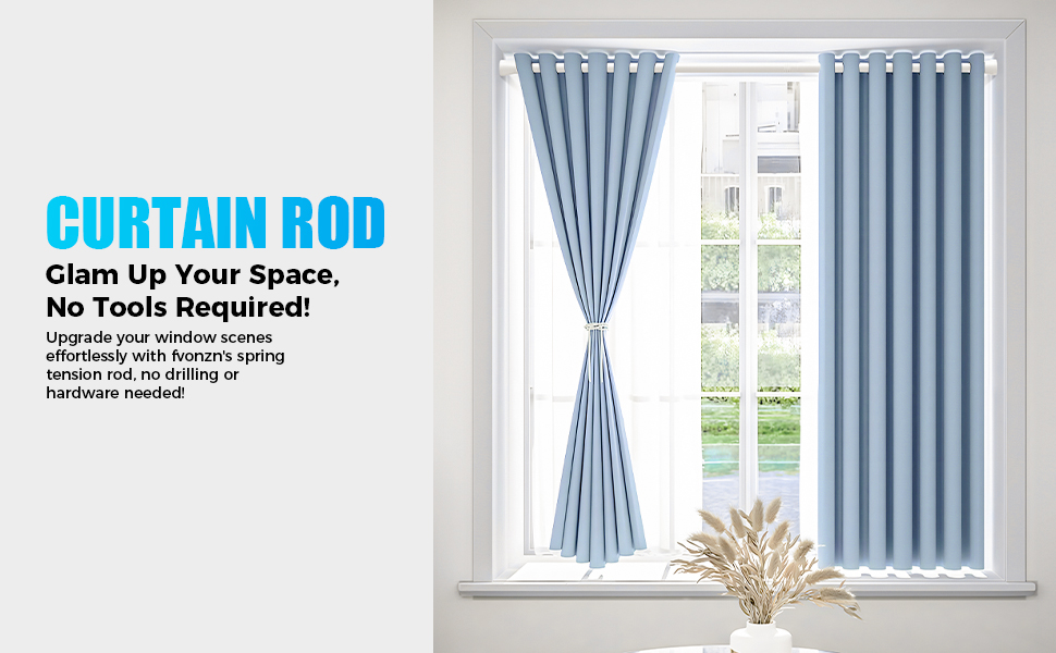 fvonzn Tension Curtain Rod 28 to 51 Inch, White Tension Rod