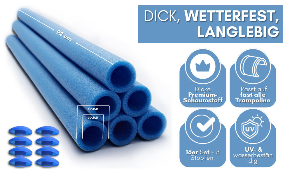 16x Wetterfestes Schaumstoff Polster für 92cm Trampolin - Sicherheitsstangenschutz inkl. Kappen – Stoßdämpfend & EU-Manu Eb472e0b Df6d 40ee 8624 237867a6114b. CR0,0,970,600 PT0 SX970 V1