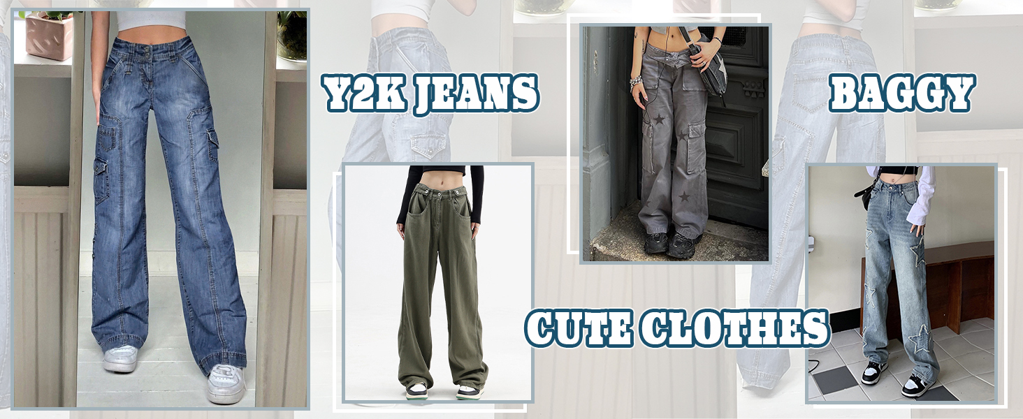 Baggy Jeans for Women Y2k Jeans Baggy Cargo Jeans Womens Cargo Pants Women Cute Jeans for Teens