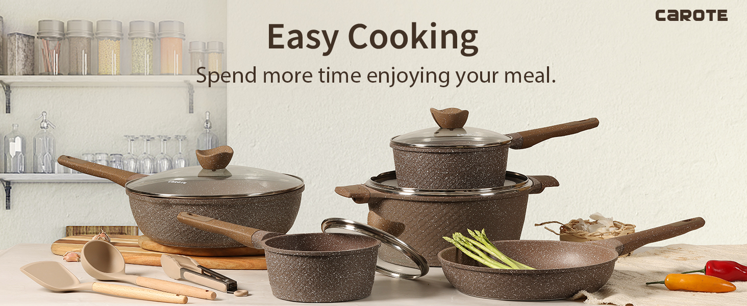 CAROTE Pots and Pans Set, Non Stick Pans Set, 12Piece Induction Hob